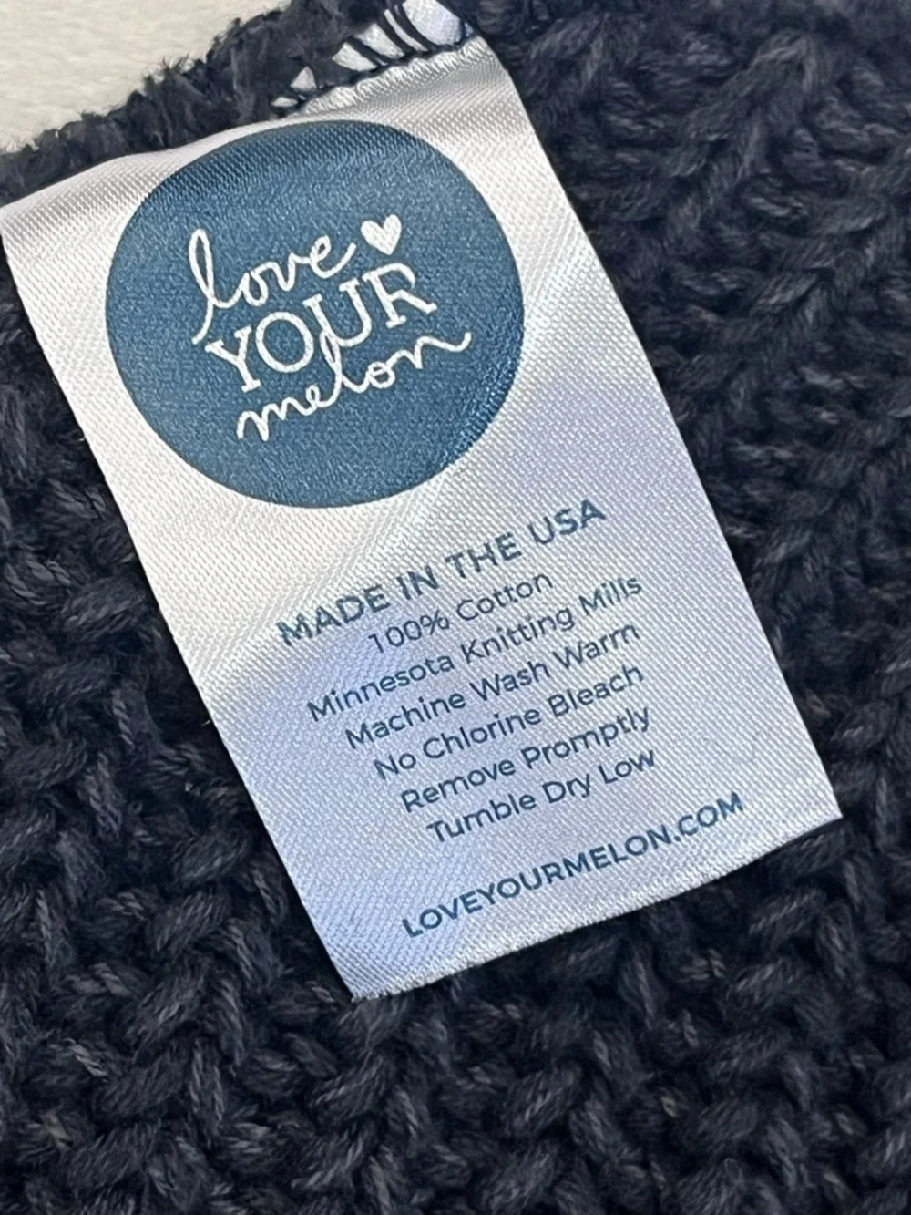 Love Your Melon 100% Cotton Dark Gray Ribbed Knit Beanie with Leather Patch